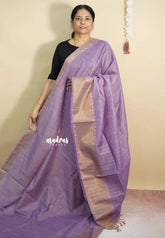 Mild Lavender - Sithara - Semi Tussar saree grooves with buttas and Golden zari Border